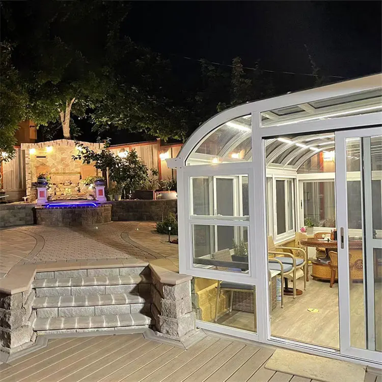 Energy Saving Aluminum Glass Sunroom Customized Winter Garden Greenhouse Sliding Open Style Steel Triangle Waterproof Hotels