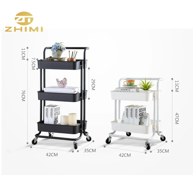 
Movable Multi-purpose Home Storage 3 Tiers Metal Cart Kitchen Vegetable Trolley Storage Rolling Cart 