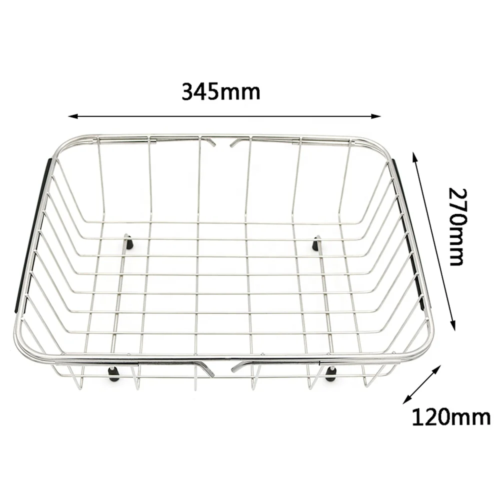 Kitchen Sink Expandable Adjustable Retractable Stainless Steel On Countertop Dish Drying Rack Drainer Basket