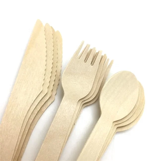 Eco-friendly Biodegradable Disposable Wooden Cutlery for Travel  Wood  Flatware Sets