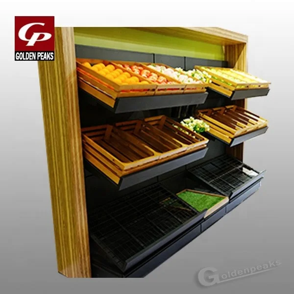 
Wooden fruit and vegetable display rack heavy duty display shelf 