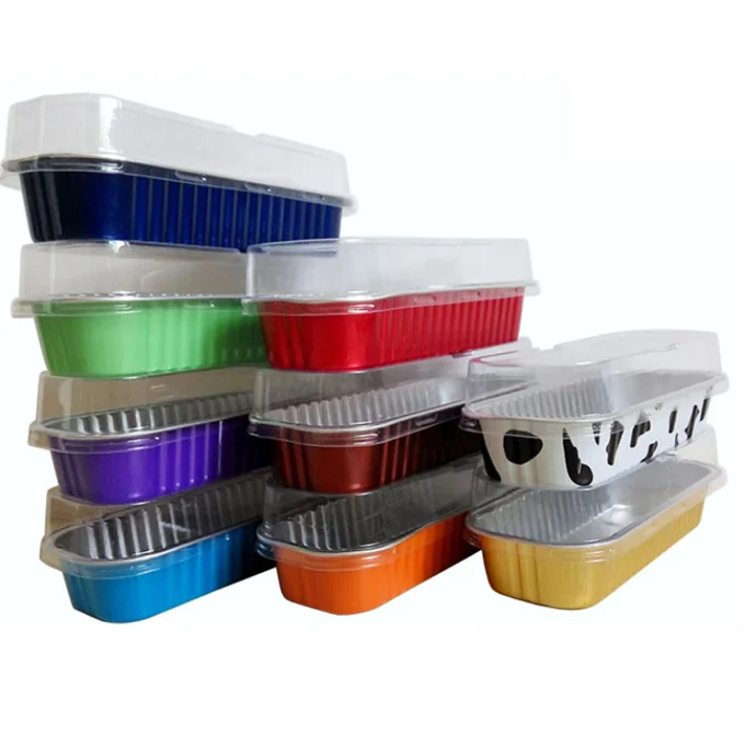 Mini Loaf Baking Pans with Lid, Muffin Tins Cupcake Cups Rectangle Aluminum Foil 6.8oz Food PET Bowl High Quality Aluminum Pan