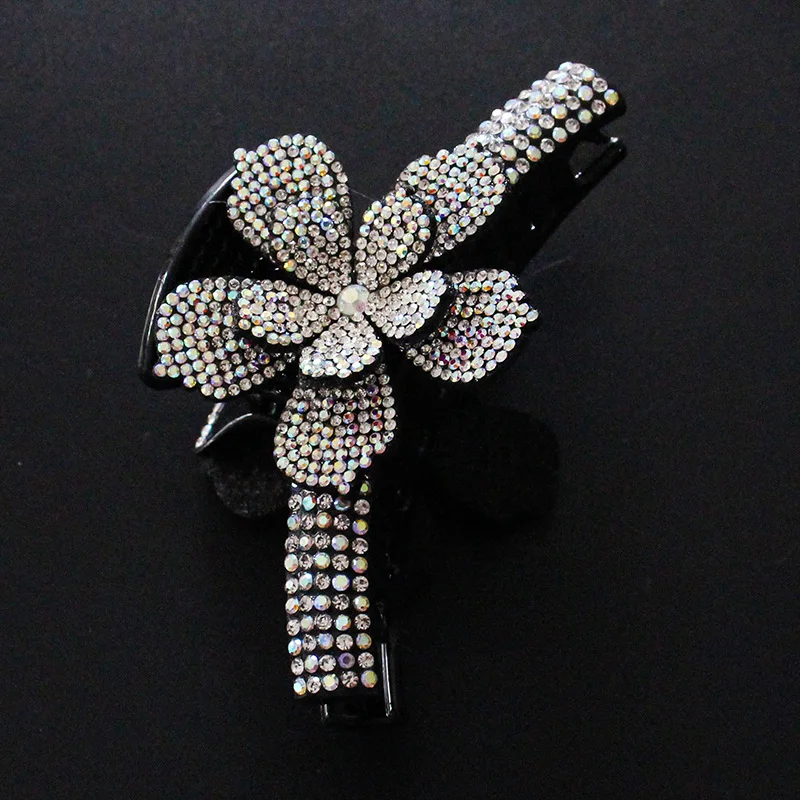 New Design Women Luxury Rhinestone Flower Hair Claws Hair Crab Hairpins Ladies Large Size Ponytail Hair Clips Fashion