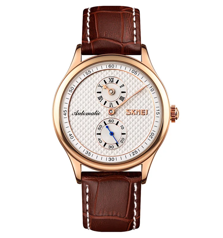2021 skmei 9238 classic dress leather mens auto erkek kol saat woch waterproof sports mechanical watch for man