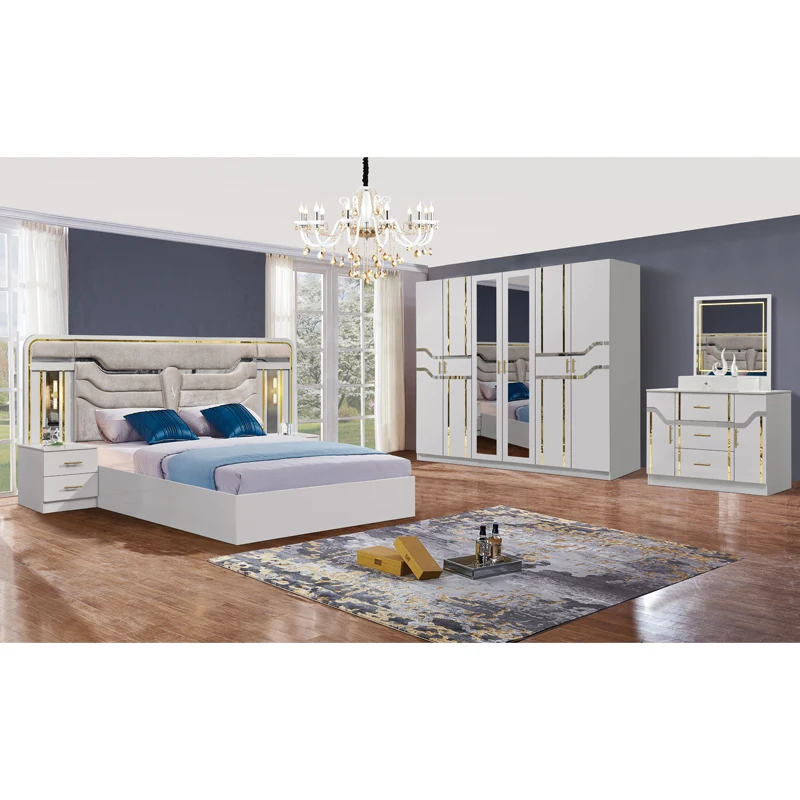 Meuble De Chambre a Coucher Complet 2023 Modern Design Wooden King Size Double Bed Luxury Full Bedroom Sets Furniture