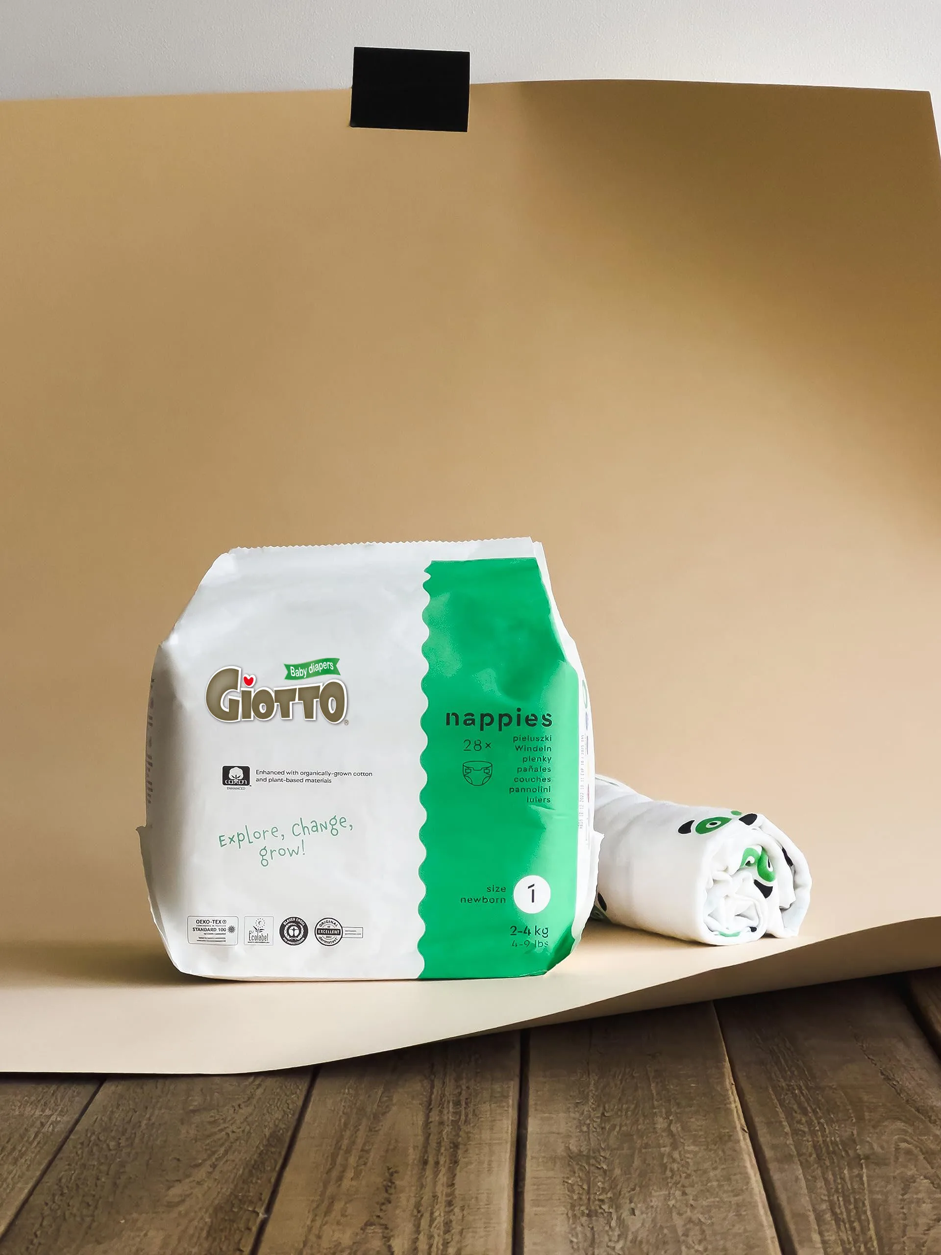 GIOTTO FREE Safest Easy-on Diaper Natural Soft Disposable Nappies for Infant Size NB (4-9lbs) 28Count