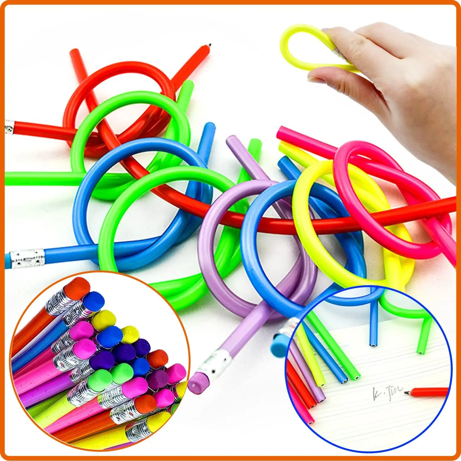 Back to School Gifts Flexible Soft Pencil Multi-Colored Magic Bendable Pencils with Erasers for Classroom Supplies