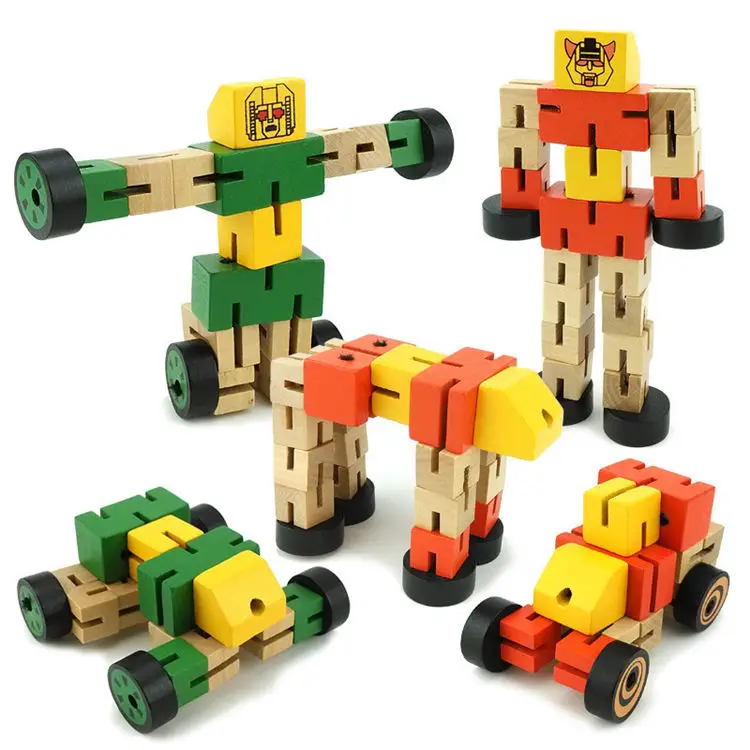 Wooden Transforming Toy Car and Robot Shape-Shifting Toy Creative and Fun Toy for Kids