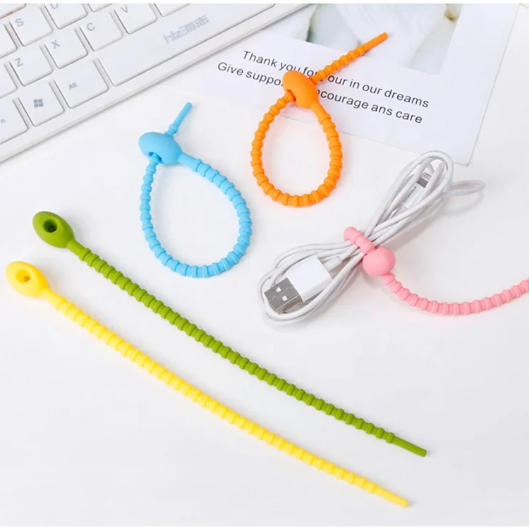 Useful silicone cable tie multi color in stock 21cm cable organizer promotional multi functional reusable cable holder for sale