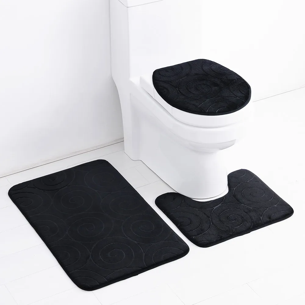 3 piece flannel bathroom rugs set cushioned memory foam toilet mat set  non-slip rug set for bathroom