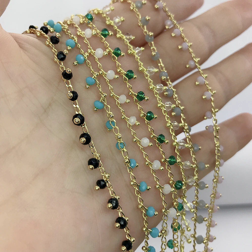 Fashion Wholesale Copper Beads Chain Crystal Beads Handmade Rosary Chain for DIY jewelry