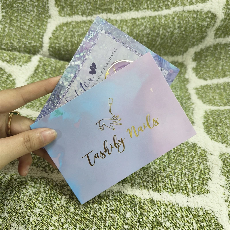 Luxury print thank you card 400g double sided gold foil logo wholesale purchase thank you card shiny