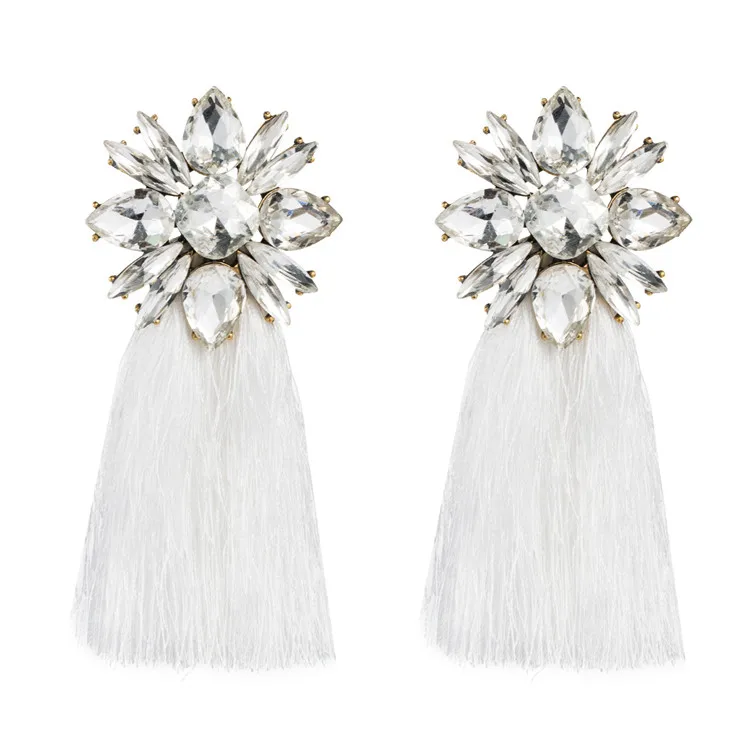 New Glass Drill Flower Long Tassel Earrings For Women Jewelry Wholesale