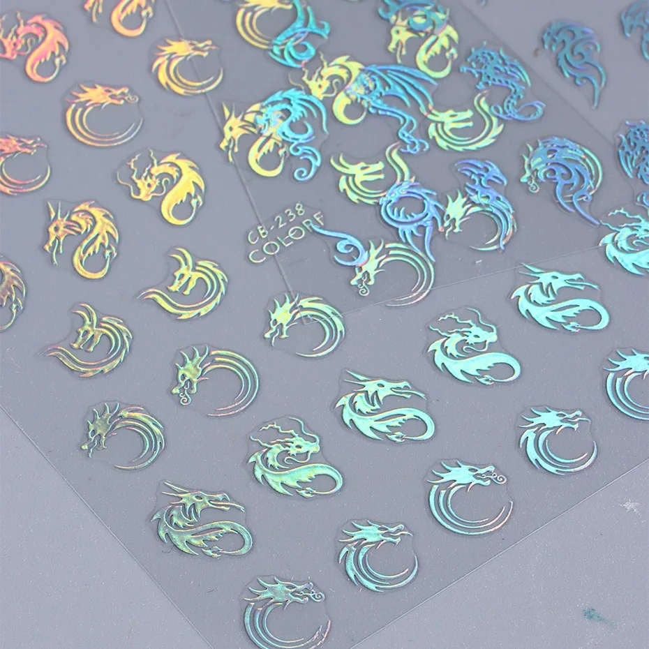 Nail Decoration Festival Laser Chinese Character Nail Art Sticker 3D Glitter Dragon Nail Sticker