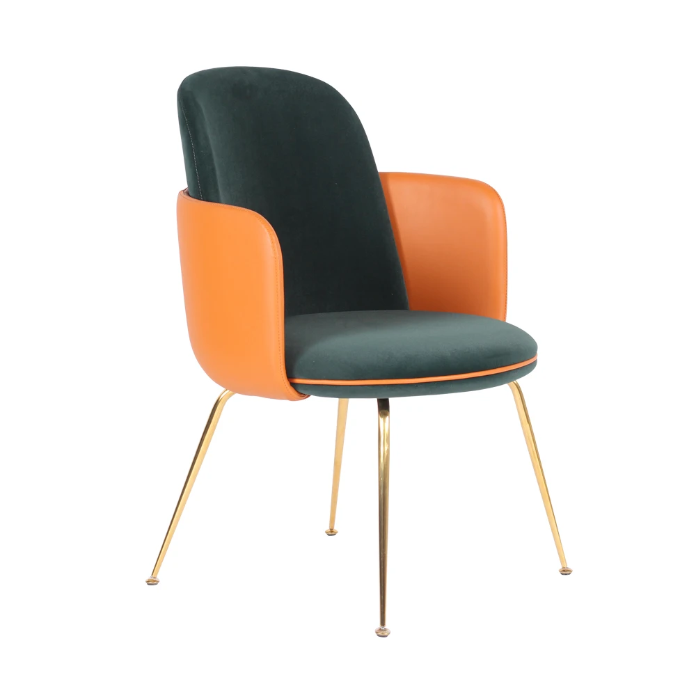 
Luxury modern Gold Footrest leather dining chair Orange leather chairs dining room modern 