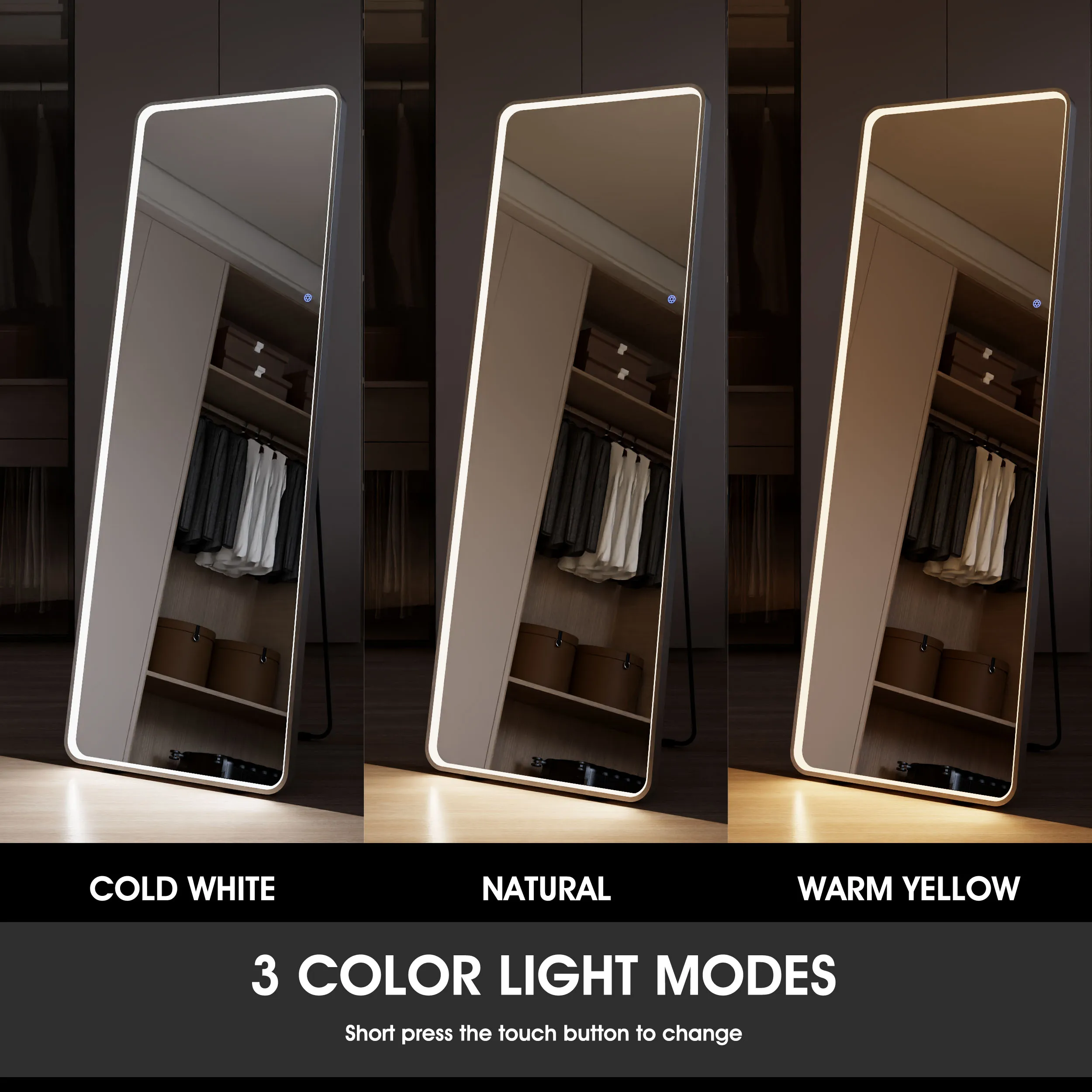 Lighted Aluminum Frame Smart Large Size Decorative Stand Up Body Dressing Floor Mirror Led Full Length Mirrors With Lights