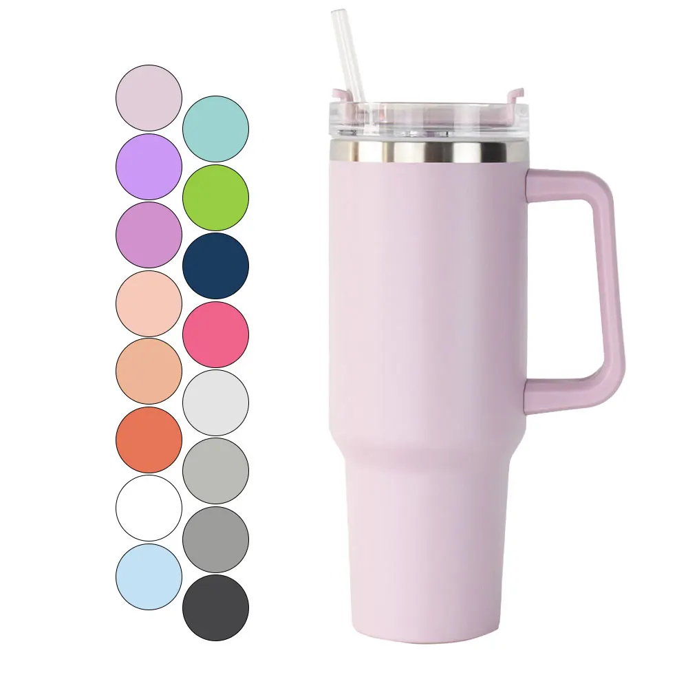 Custom 40oz powder coated Sustainable Eco Friendly cup Double Wall Insulated stainless steel tumbler travel coffee mug with lid