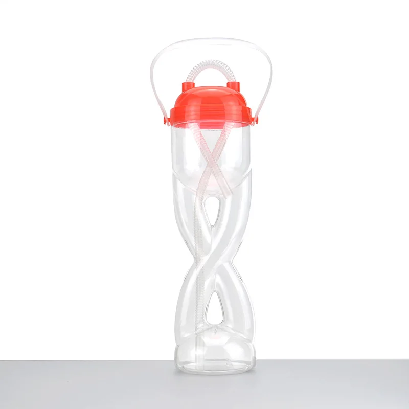 20 oz spiral twist slush ice yard glass cup bottle with straw and strap