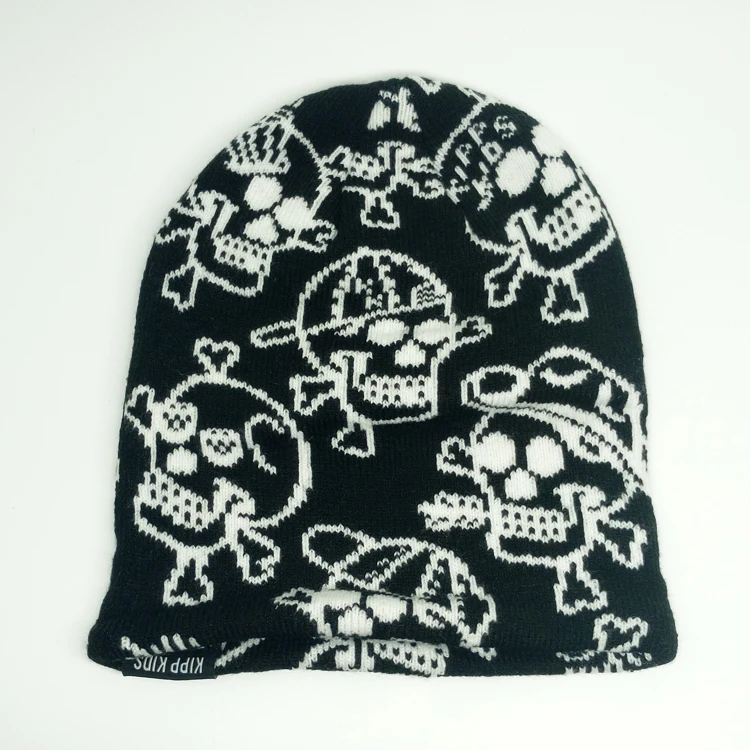 
Mens Custom Beanie Jacquard Skull Logo Beanie Hats Wholesale Plain Label Knitted Beanie 