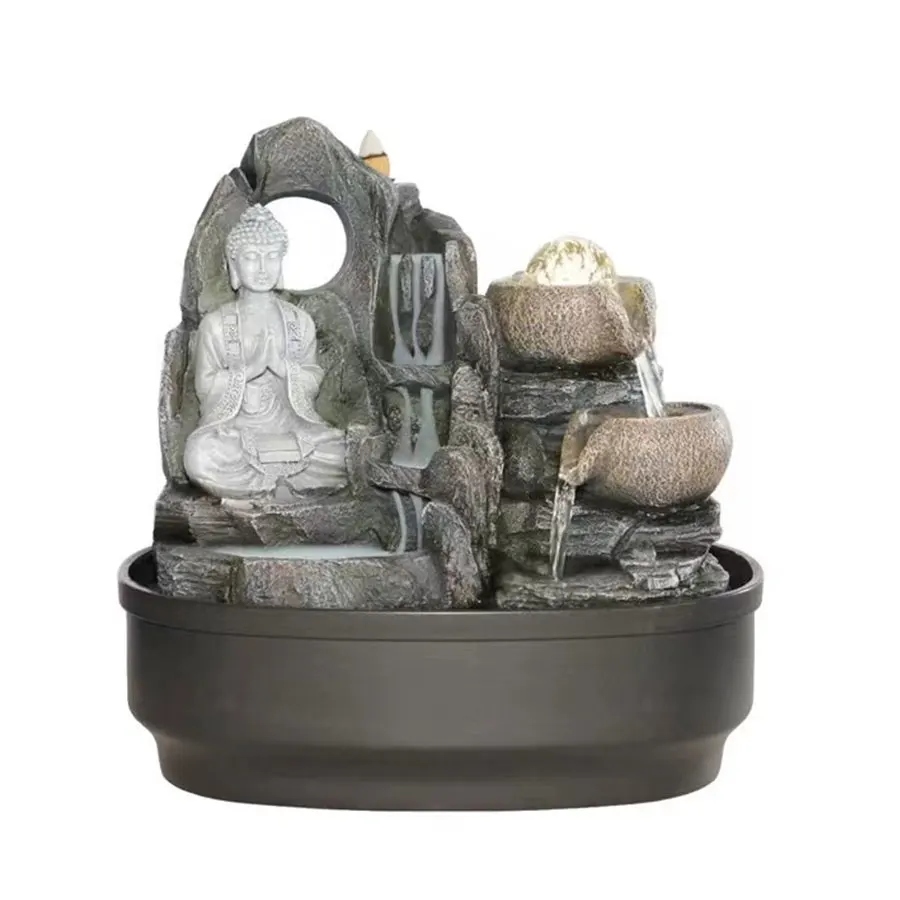 Customized Office Home Decoration Resin Home Feng Shui Maitreya Buddha Water Fountains Feature with sand Rocks lake