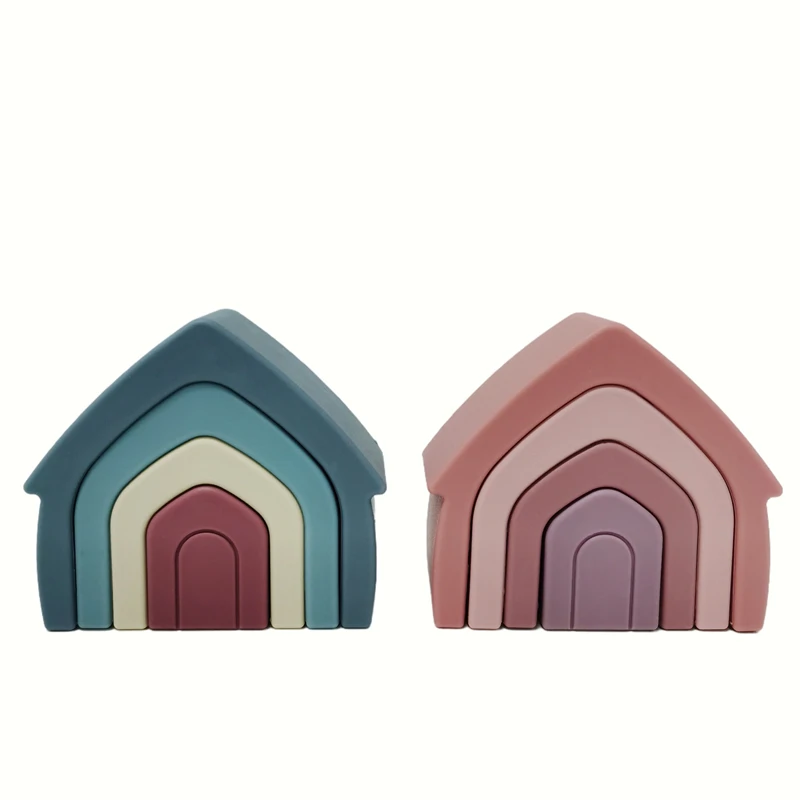 Kids Educational Silicone Nesting Stackable Building Blocks Baby Silicon Stacking House Toys Set
