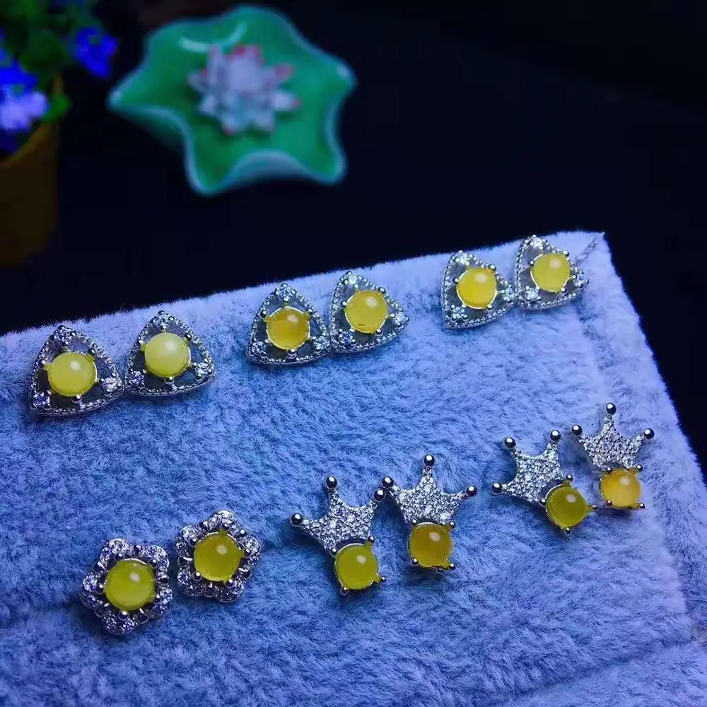 
5mm Beeswax Amber earrings fashion silver jewelry 925 sterling ear rings 