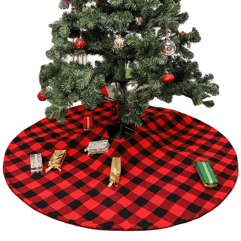 Wholesale Personalized New Design Plaid Xmas Tree Skirt Red Ruffle Christmas Accessories Decorations Christmas Tree Skirt Apron