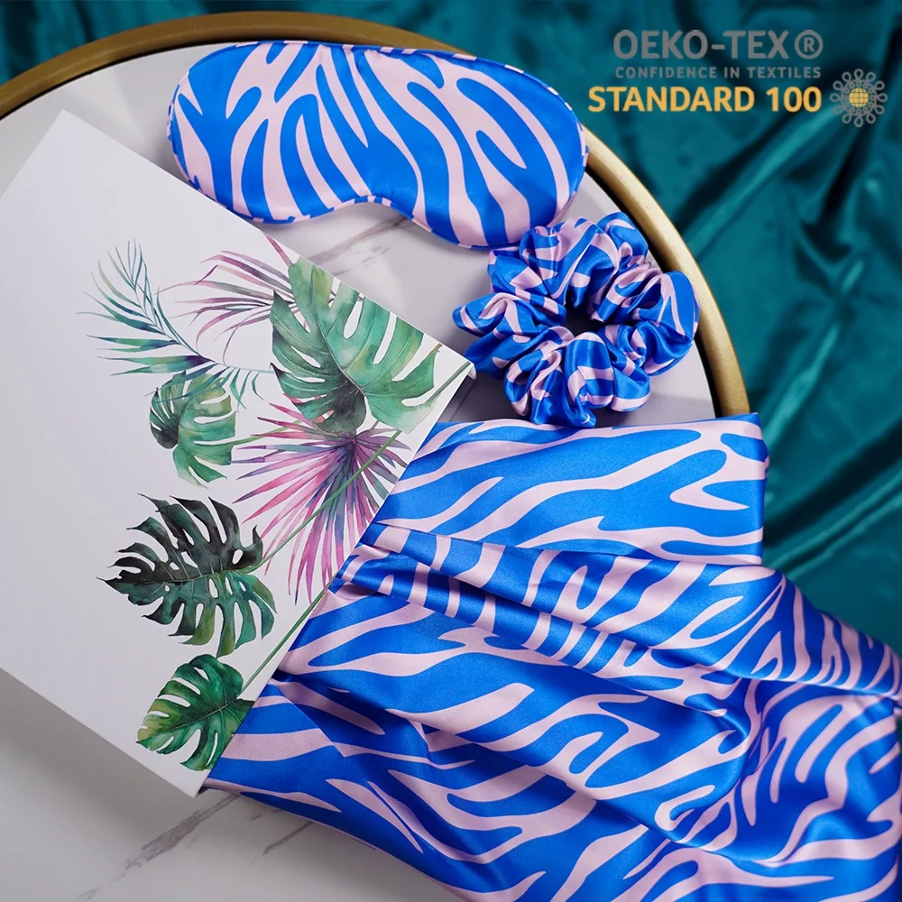 6A oeko-tex 100% mulberry silk pillowcase set with Scrunchies eyemask pure silk pillow case gift set 22 mm silk pillow case