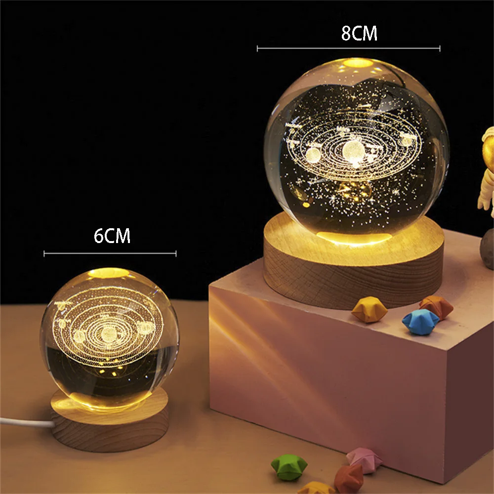 3D Crystal Ball Night Light Glowing Crystal Globe With Wood Stand Creative Decorative Ball Lamp For House Patio Hotel Birthday