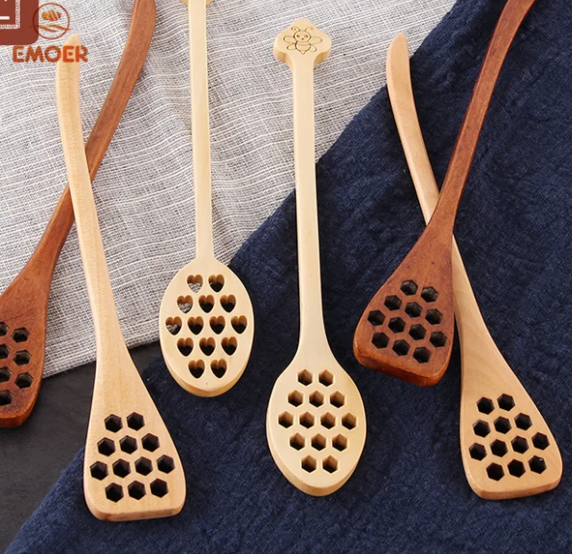 Wood Honey Dipper Wooden Stick Spoon heart shaped wooden stirring spoon with small hole