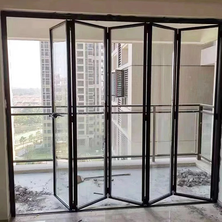 Aluminum folding outer  folding glass door front door compartment external accordion door