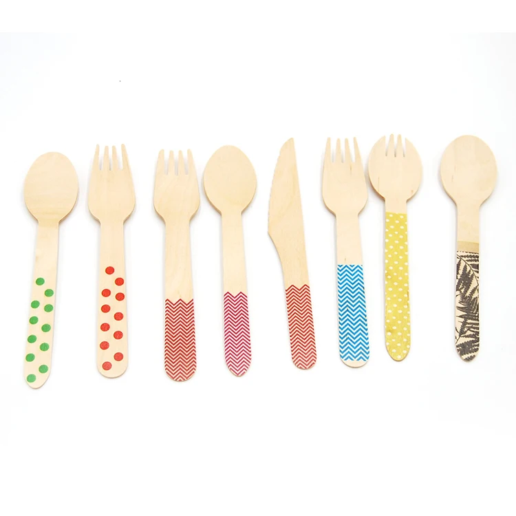 Eco-friendly Disposable Wood Spoon Fork Knife Biodegradable Wooden Tableware Cutlery Set