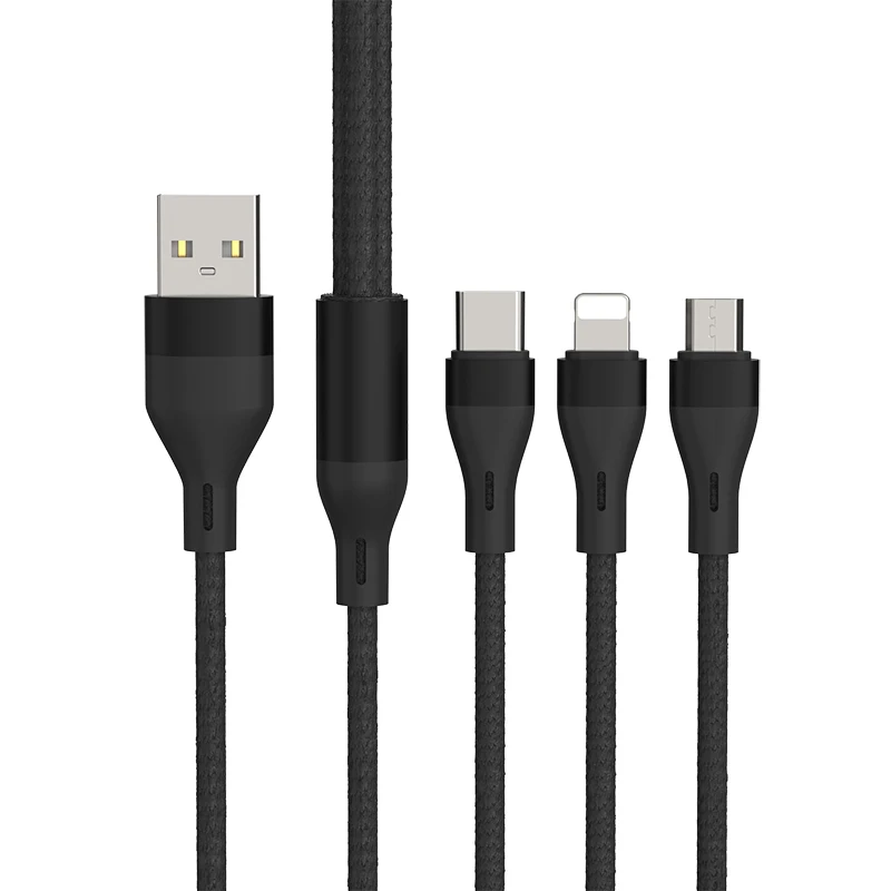 Pink SA 80 3 in 1 USB to micro + iPhone+ type C 2.4 A only Charging Cables with Cotton Braided Metal heads