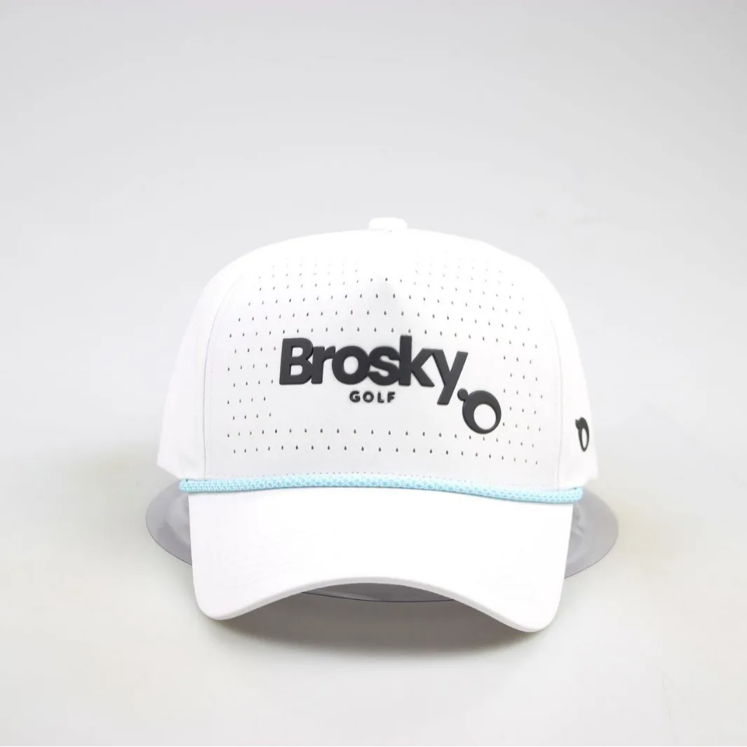 Fashion Custom Sports 5 Panel Rubber loop  Logo Baseball Cap, Waterproof Laser Cut Drilled Hole Perforated Curved Brim golf Hat