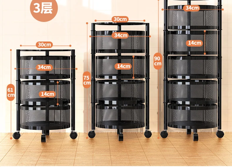 Yuhai Kitchen Storage Rotatable Shelf 3/4/5 Layers Vegetable Or Fruit Storage Rack Metal Multilayer Storage Rack With Wheels