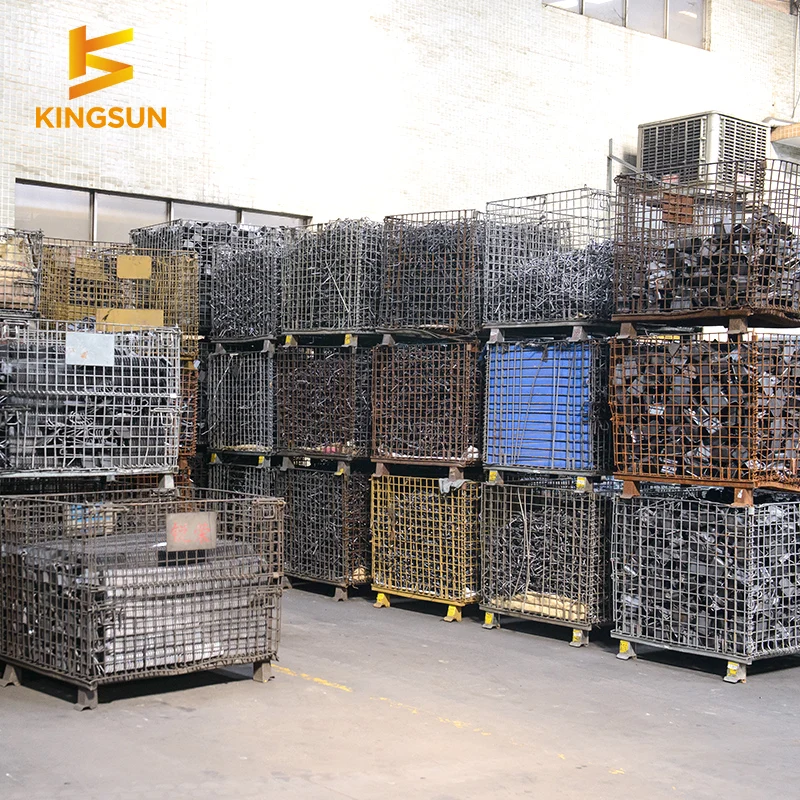 Kingsun Storage Foldable collapsible steel stackable galvanized folding wire mesh pallet wire mesh container roll cage