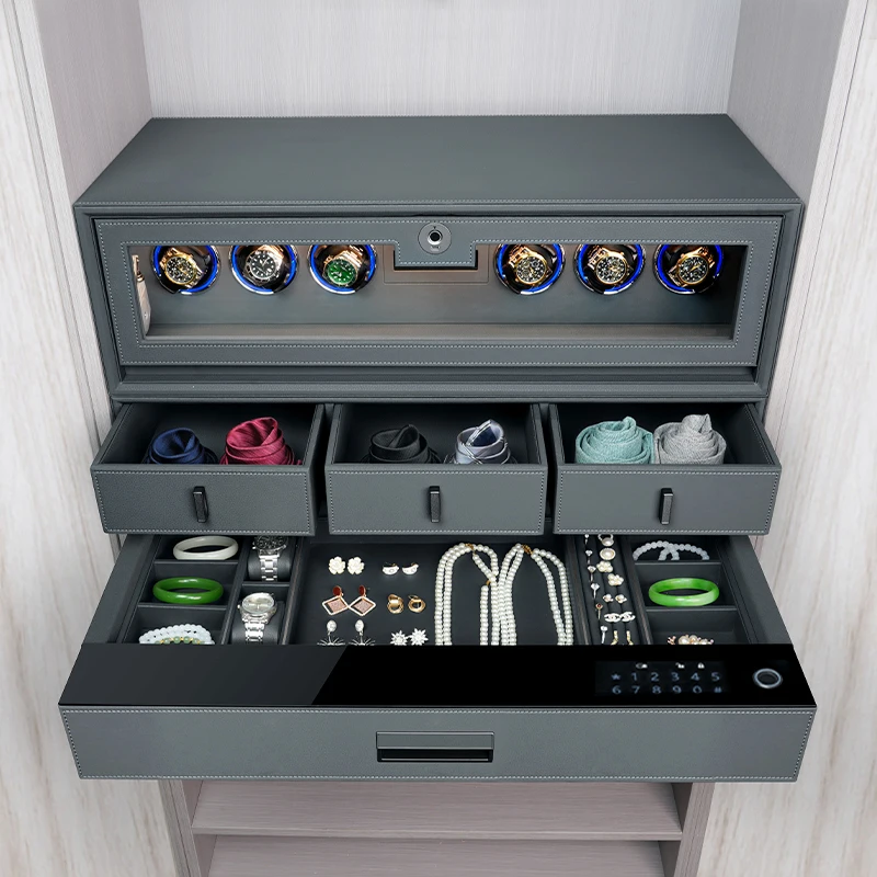 6 Slots steel Luxury Watch Winder Box Automatic Fingerprint Slide Watch Winder Shaker 2025