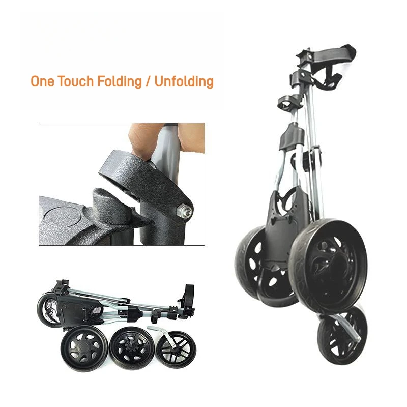 Hot Sales Lightweight 3 Wheels Aluminum Rubber One Touch Folding 60kg Golf Push Trolley Caddy Cart