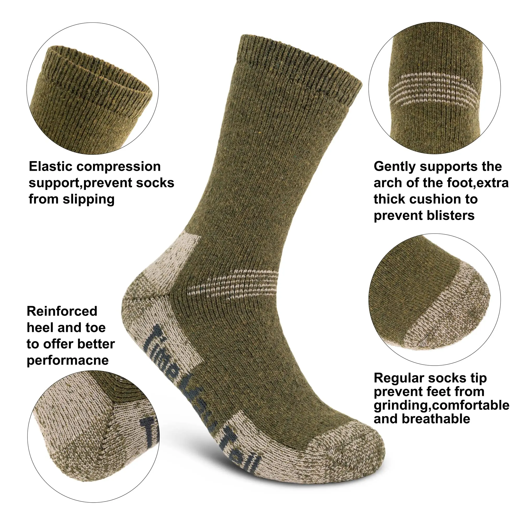 Soft Thick Cushion Warm Winter Merino Wool Compression Support Ankle Running Hiking Socks for Men Women