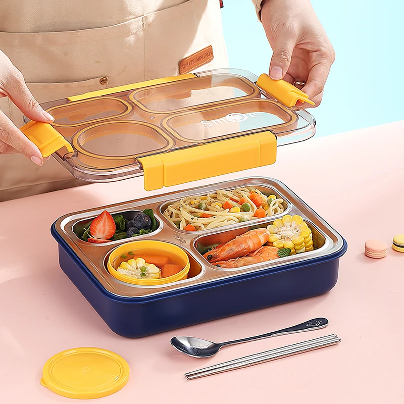 2024 new Food Grade Quality 900+150ml tiffin Stainless Steel Insulated Bento Lunch Box With 4 Compartments with bowl