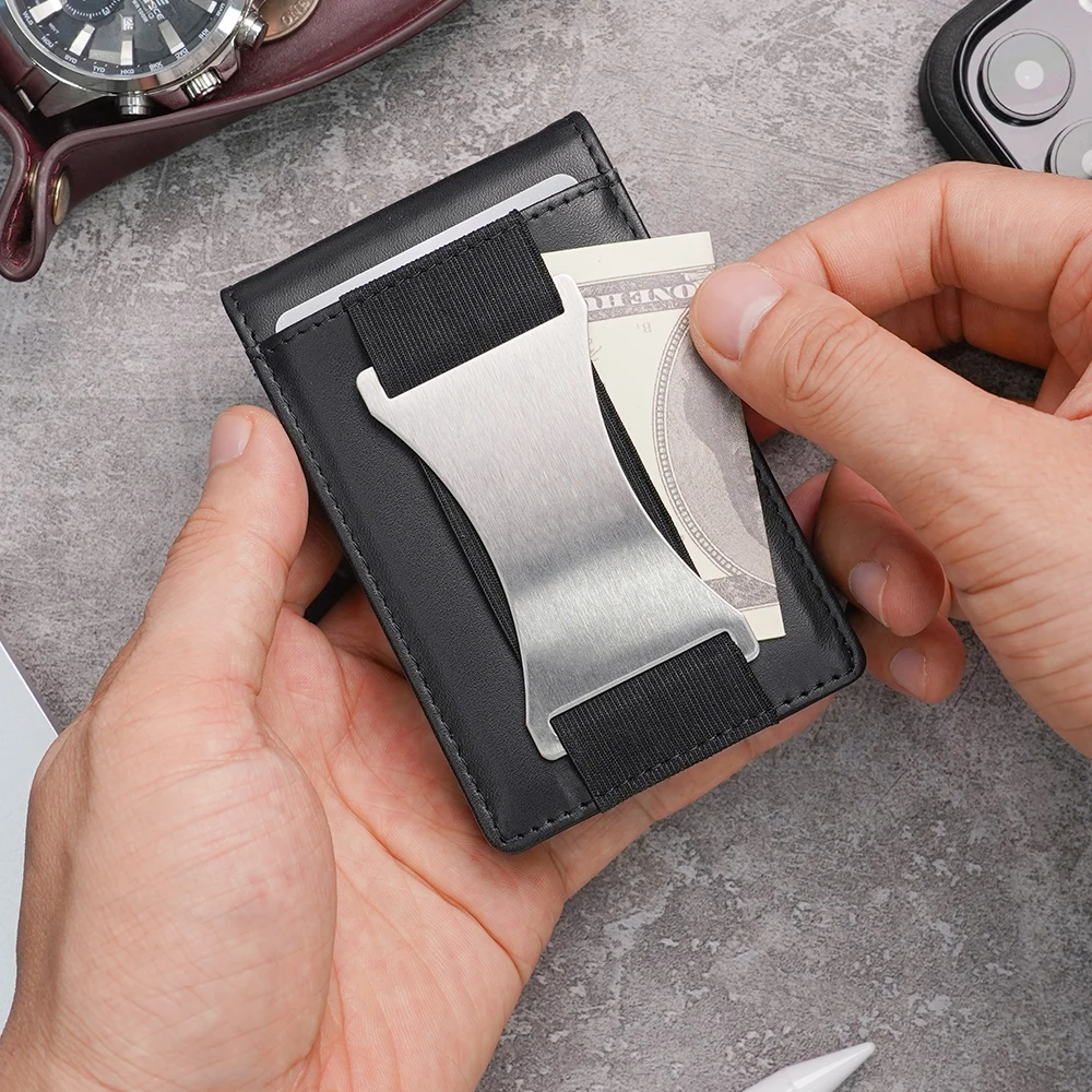 RFID Blocking Mens Wallet Card Holder, Pop Up Card Case, Smart Slim Minimalist Bifold Wallet Back Side With Money Clip