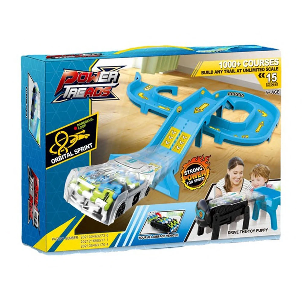 Игрушка на батарейках гусеничной цепи прицепная тележка со светом орбитальная машина для sprint DIY сборки трека