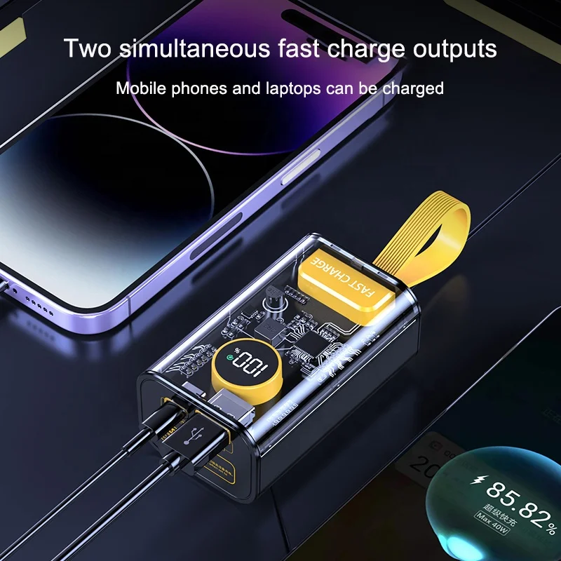 Power Bank 10000mAh Pd 22.5w Qc3.0 Transparent Design Led Display Fast Charging Power Banks With lanyard