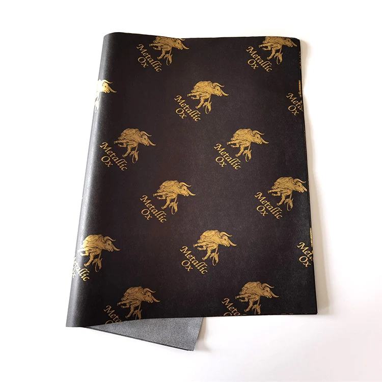 500*700mm Gold Logo Large Sheets Reversible Black Custom Printed Plain Tissue Wrapping Paper For Clothes