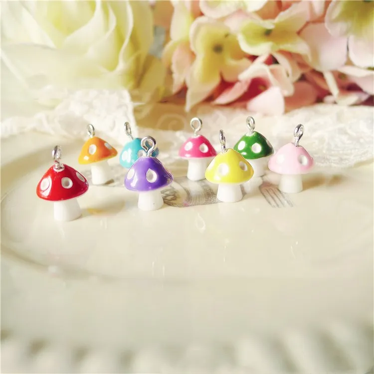 Wholesale Color 3D Mushroom Resin Charms DIY Craft fit for Bracelet Jewelry Finding handmade 10*15mm