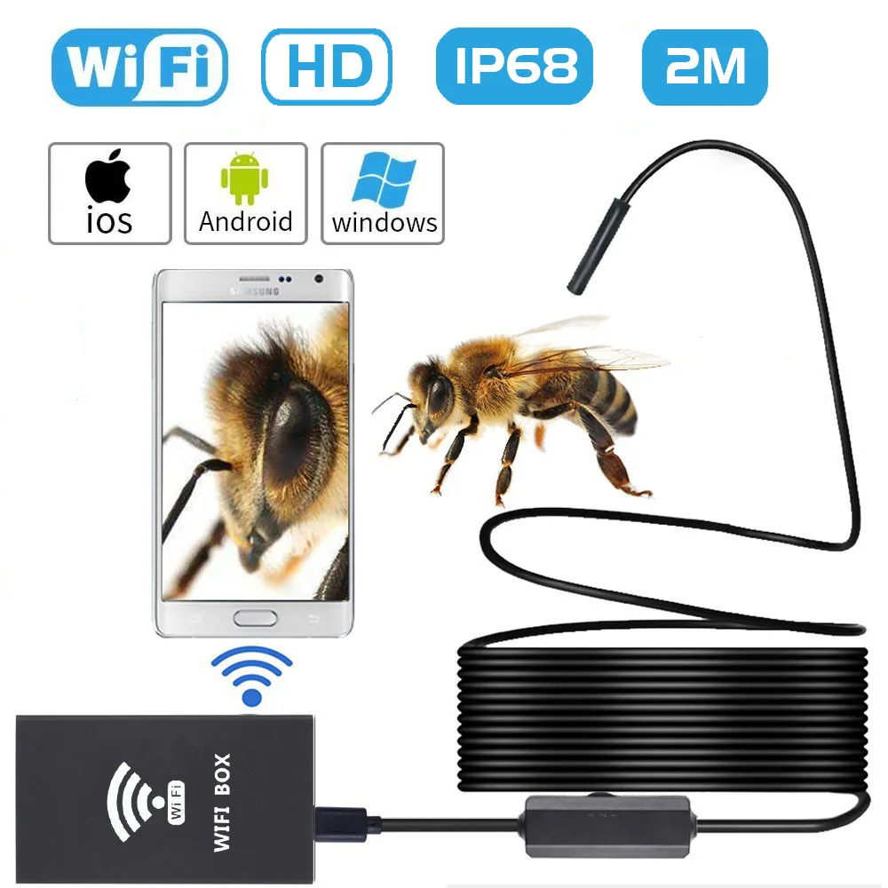 2MP HD Wifi IP68 Waterproof Endoscope with Snake Cable and 8mm Lens Wifi Inspection Camera