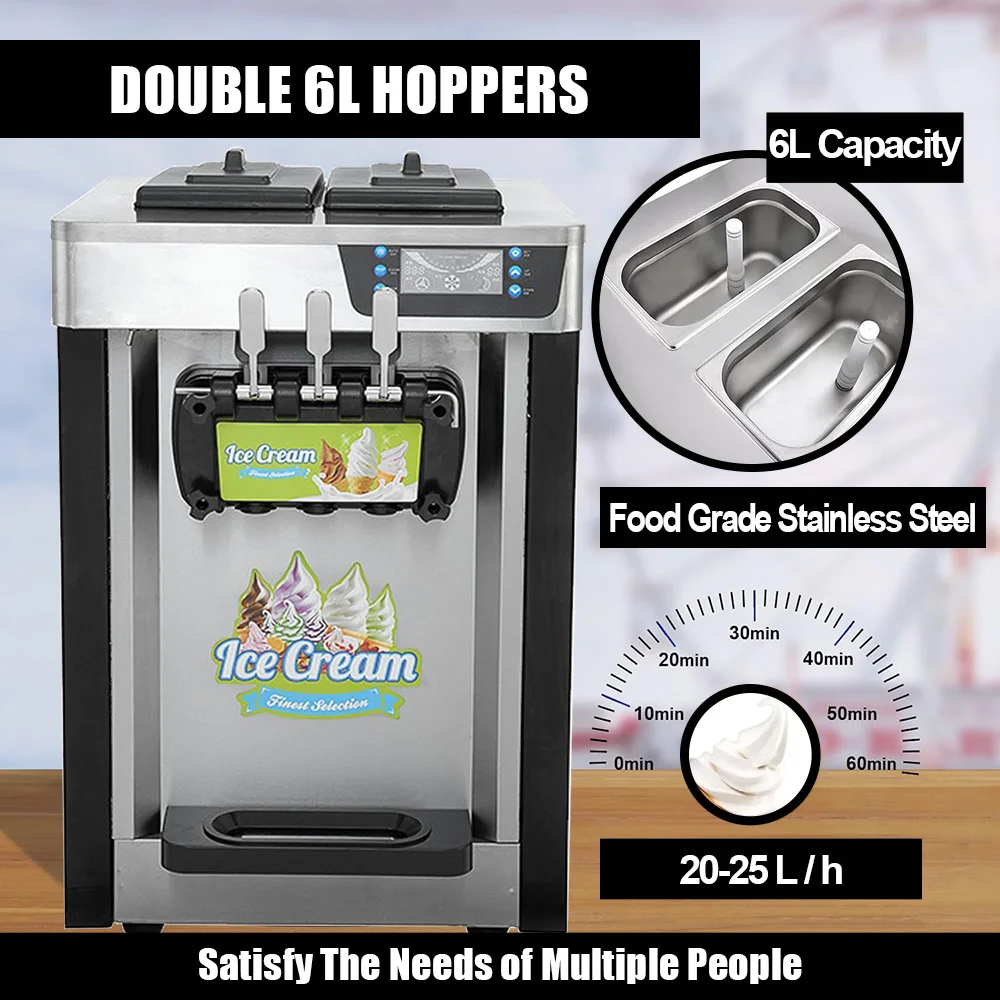 Sizhi Factory Price Stainless Steel 6L 3 Flavor Soft Serve Ice Cream Maker Machine ice Table Top Soft Ice Cream Machine