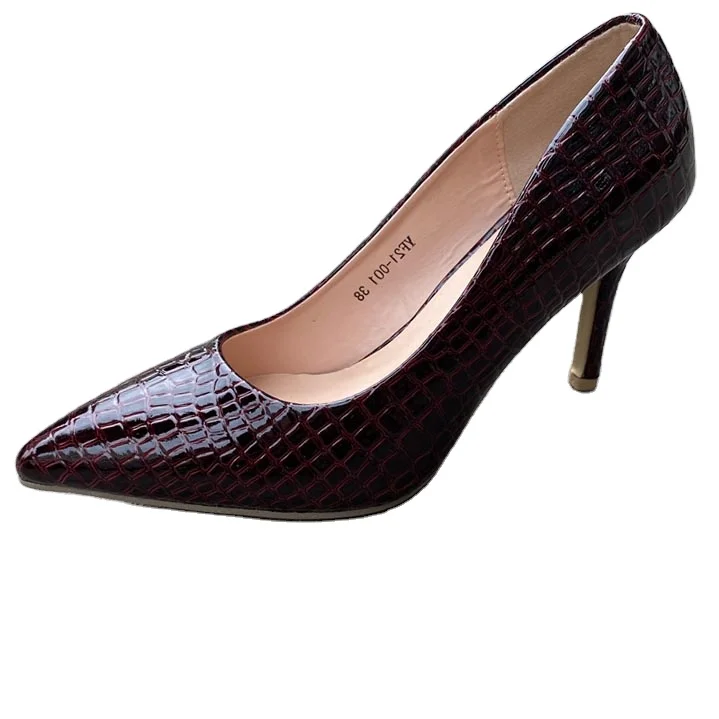 Ladies fashion spike high heel pumps slip on dress shoes fashion crocodile shoes for women