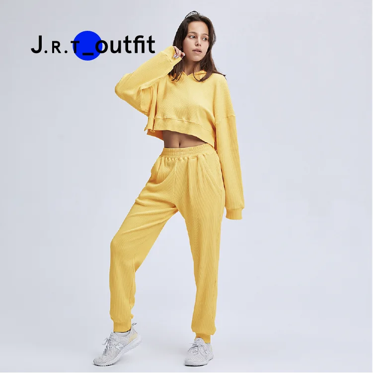 J. R.t Изысканная желтая одежда для активного отдыха для бега, спорта, йоги с капюшоном, женские спортивные костюмы с длинным рукавом