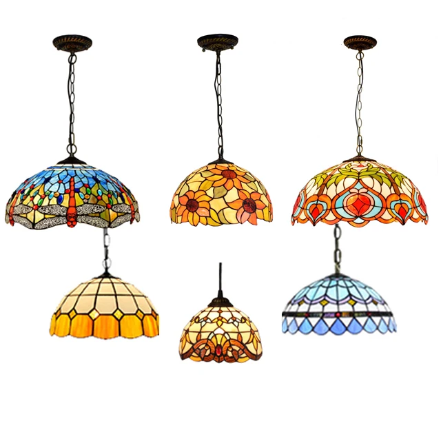 
Lamp Tiffany Suspendu Lampara Lampe China Stained Glass Shade Colored Tifani Style Lamps Hanging Chandelier Tifany Pendant 